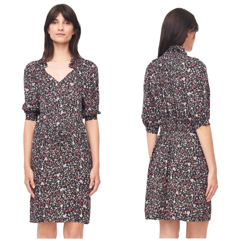 Rebecca Taylor LYRA FLORAL HAMMERED SILK DRESS